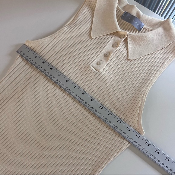 Nyland Shirt Womens Medium Sleeveless Ribbed Fitted Top Stretch Neutral Cream - Picture 6 of 10